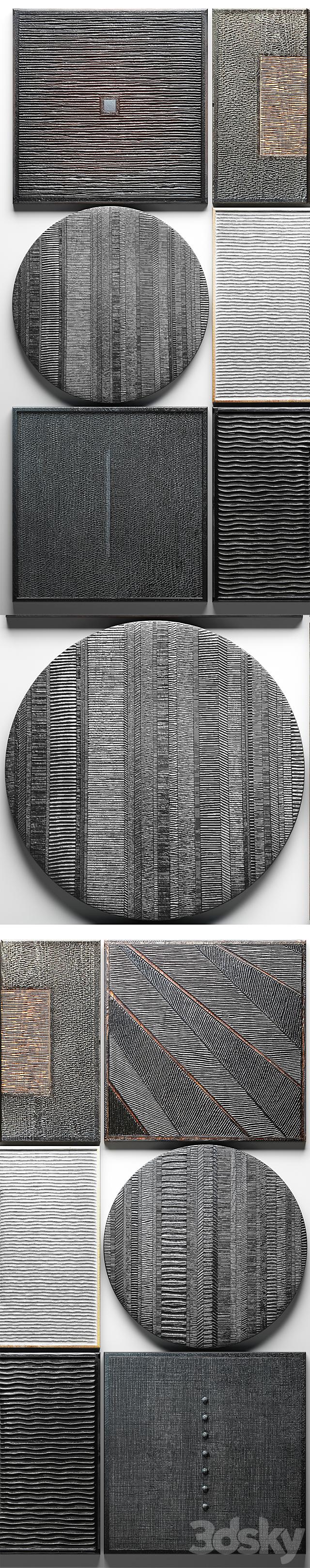 Wood Wall Sculpture. wall decor. a set of paintings. luxury. panels. loft. black painting. eco design. natural decor. wooden. interior. stylish. carving 3DSMax File - thumbnail 2