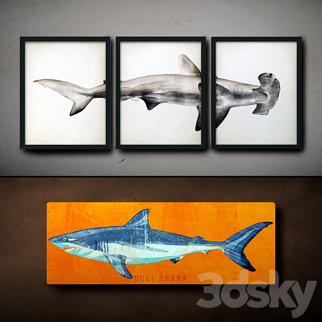 Wooden panels. 37. Collection of marine theme. Sharks 3DS Max Model - thumbnail 2