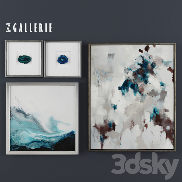 Z Gallerie Cerulean Impressions – Set of 4 3ds Max - thumbnail 1