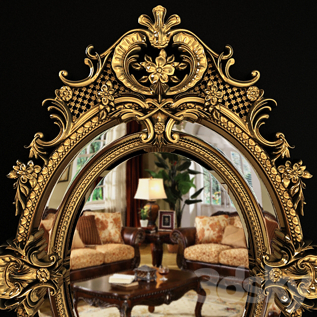 19th Century French Louis XV Fine Gilt Carved Oval Mirror 3DS Max Model - thumbnail 2