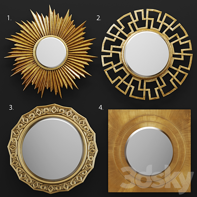 A set of mirrors. sun. luxury decor. golden. metallic. decorative 3DSMax File - thumbnail 1