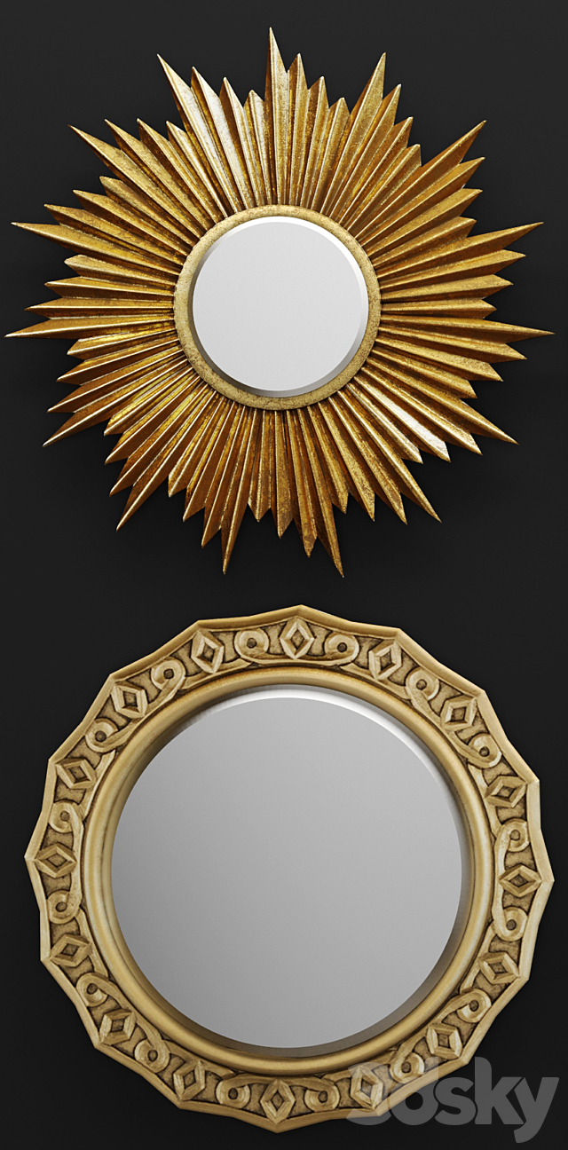 A set of mirrors. sun. luxury decor. golden. metallic. decorative 3DSMax File - thumbnail 2