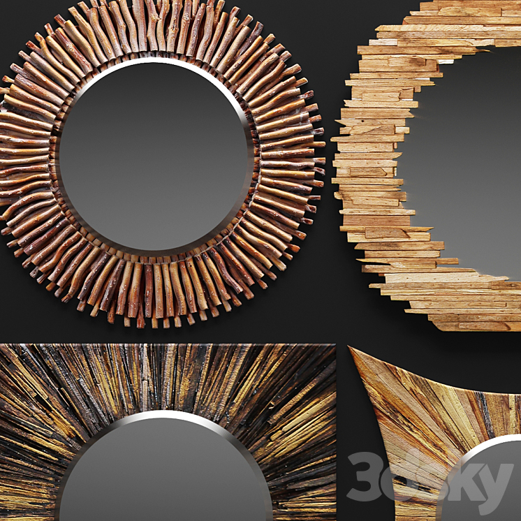 A set of mirrors tree. round wooden eco style design 3DS Max - thumbnail 2