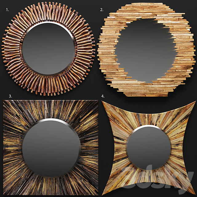 A set of mirrors tree. round. wooden. eco style. design 3DSMax File - thumbnail 1