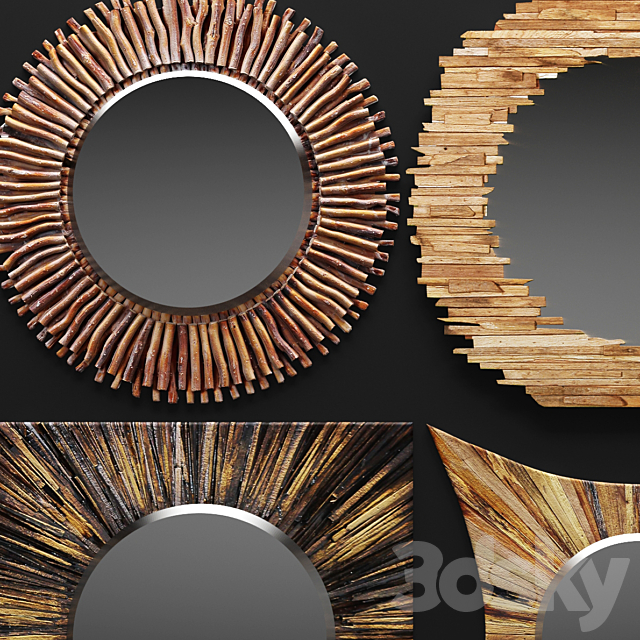 A set of mirrors tree. round. wooden. eco style. design 3DSMax File - thumbnail 2