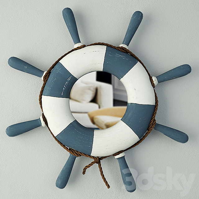 Blue & White Steering Wheel Wall Mirror 3DSMax File - thumbnail 1