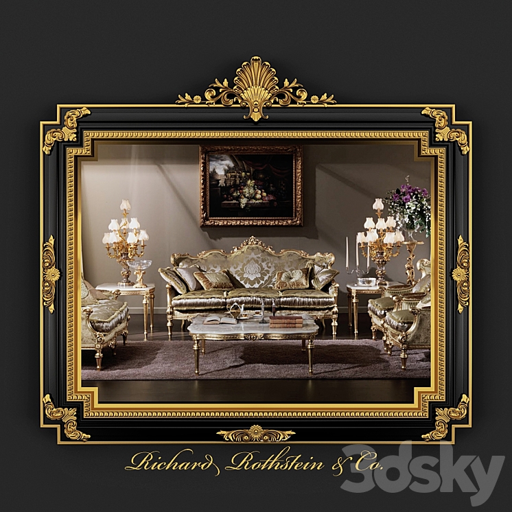 Classic Regency Style Black and Gold Mirror 3DS Max - thumbnail 1