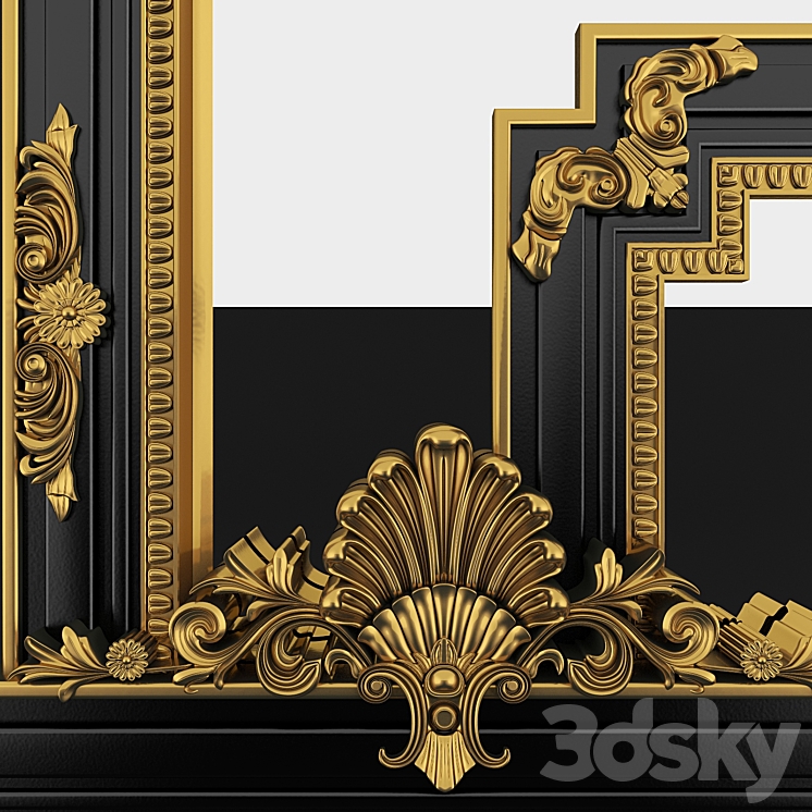 Classic Regency Style Black and Gold Mirror 3DS Max - thumbnail 2