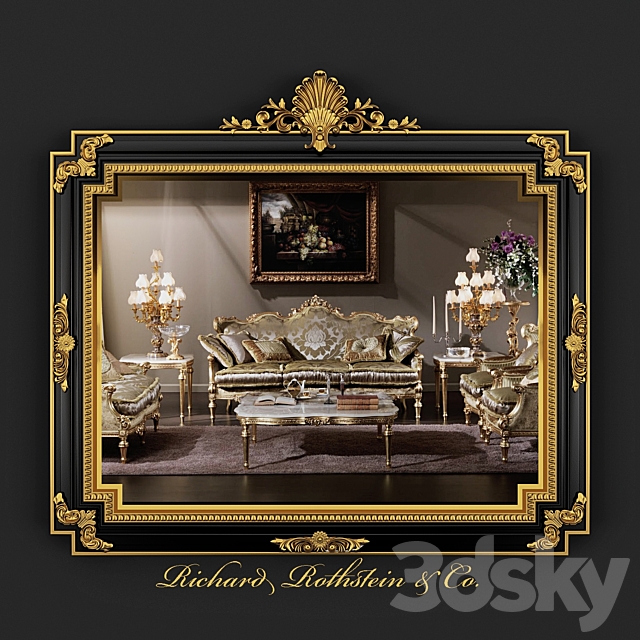 Classic Regency Style Black and Gold Mirror 3DSMax File - thumbnail 1