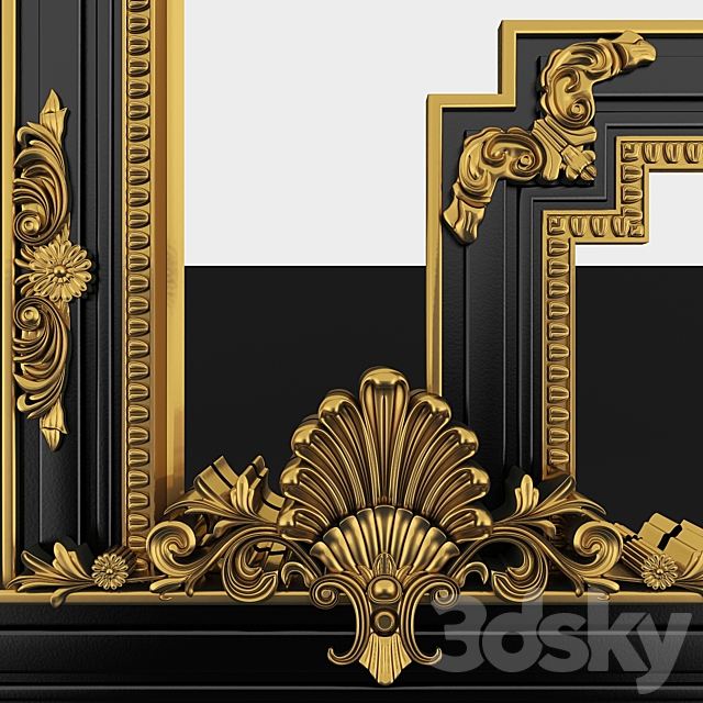 Classic Regency Style Black and Gold Mirror 3DSMax File - thumbnail 2