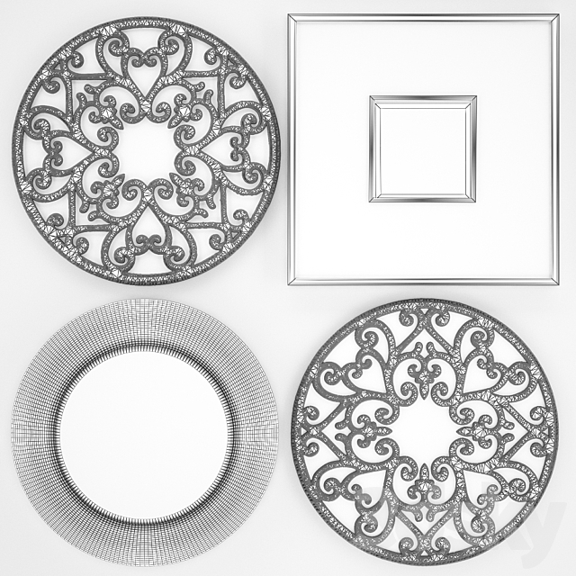 Collection of decorative mirrors. one. Wall decor eco round mirror Uttermost 3DS Max Model - thumbnail 3