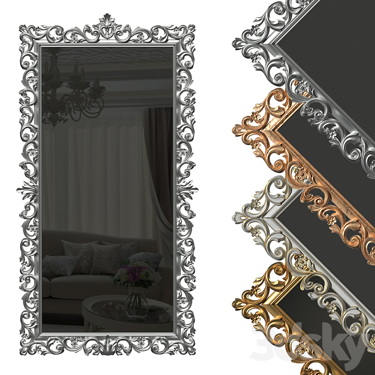 Floor mirror in a carved frame (baguette) 3DS Max - thumbnail 1