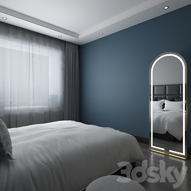 Floor mirror in brass frame LN003F from Apika 3DS Max Model - thumbnail 3