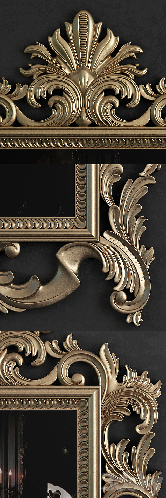 Gold Rectangular Mirror Carving 3DS Max Model - thumbnail 2