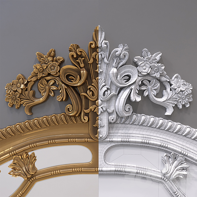 Gold rococo mirror 3DS Max Model - thumbnail 2