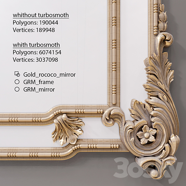 Gold rococo mirror 3DS Max Model - thumbnail 3