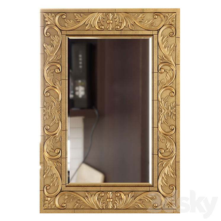 Hamilton Hills Large Gold Antique Inlay Baroque Styled Framed Mirror | Aged 3DS Max - thumbnail 1