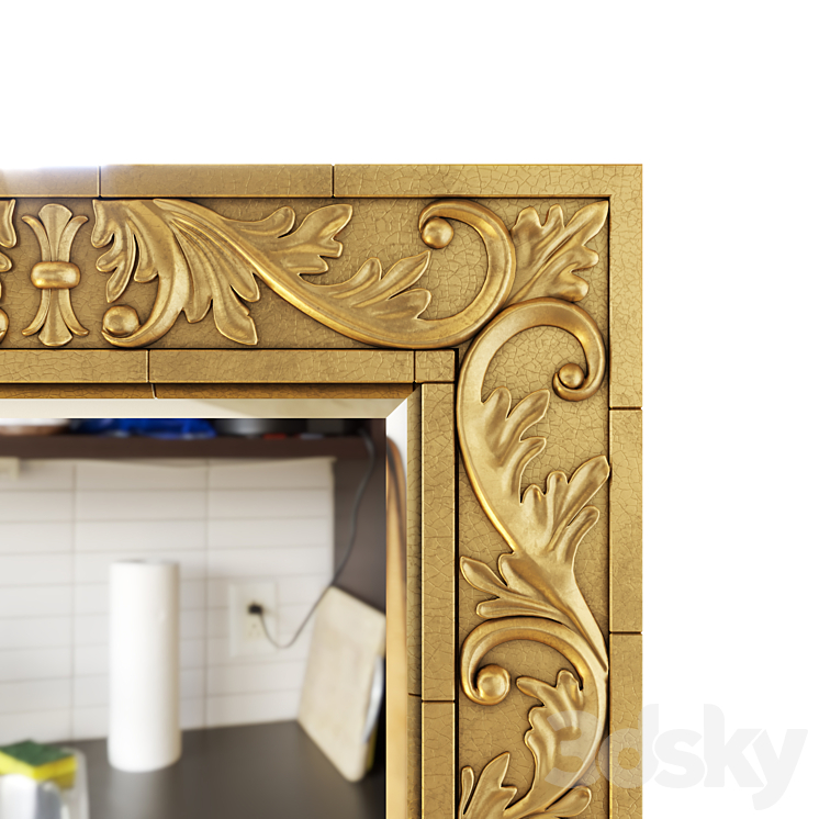 Hamilton Hills Large Gold Antique Inlay Baroque Styled Framed Mirror | Aged 3DS Max - thumbnail 2