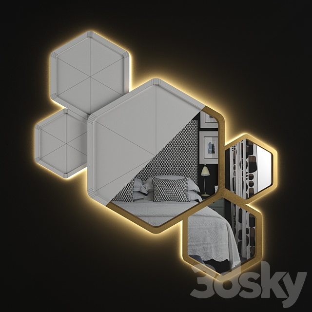 Hexagon Golden Mirror 3DS Max Model - thumbnail 3