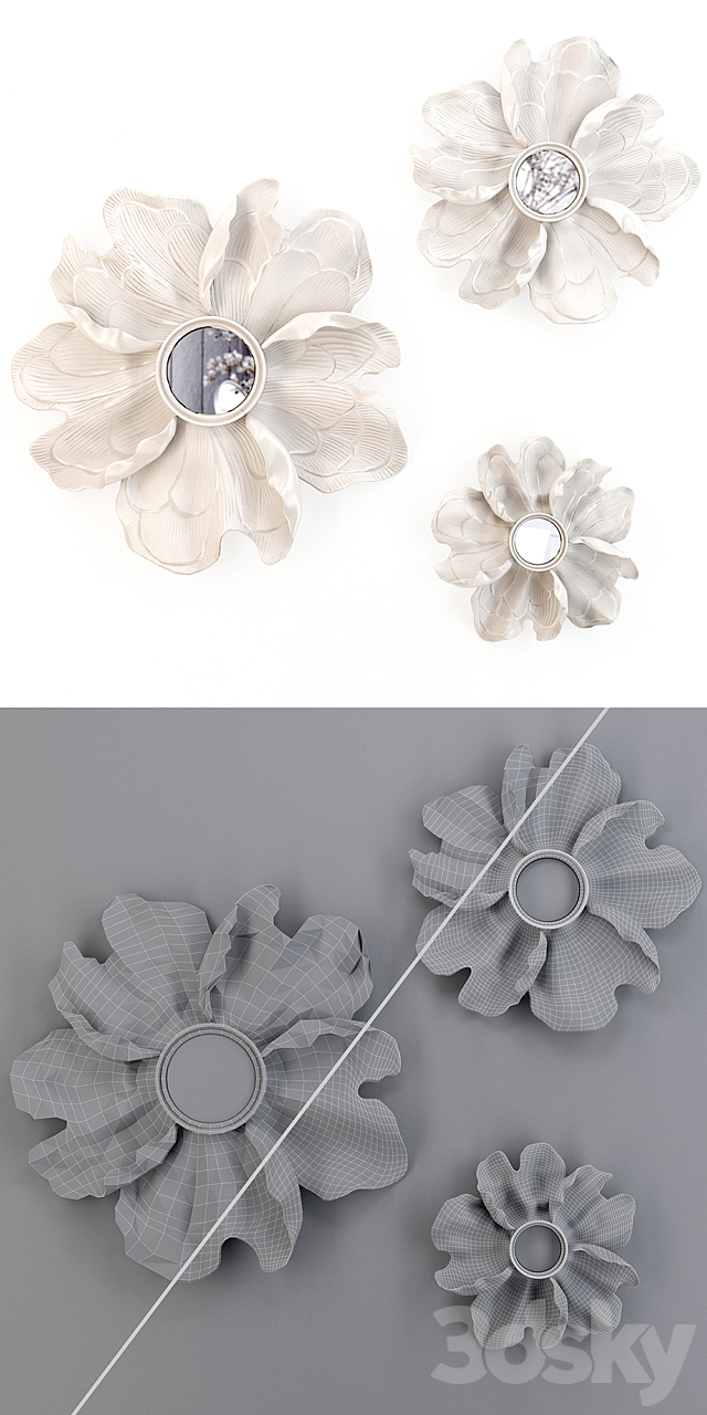 HP DECOR – Wall decor White Flower (mirror) 3DSMax File - thumbnail 3