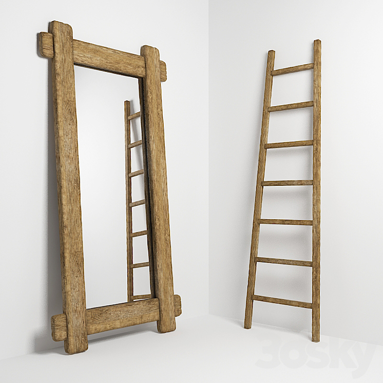 Mirror and stepladder in the style of country. Mirror and ladder in rustic style 3DS Max - thumbnail 1