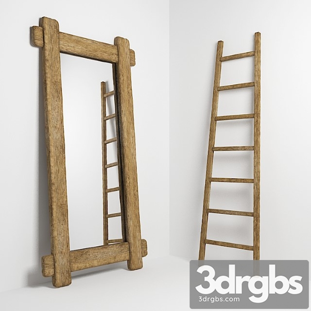 Mirror and stepladder in the style of country. mirror and ladder in rustic style 3dsmax Download - thumbnail 1