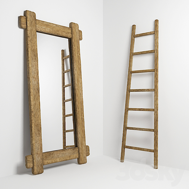 Mirror and stepladder in the style of country. Mirror and ladder in rustic style 3DSMax File - thumbnail 1