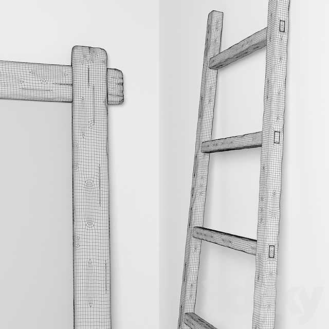 Mirror and stepladder in the style of country. Mirror and ladder in rustic style 3DSMax File - thumbnail 3