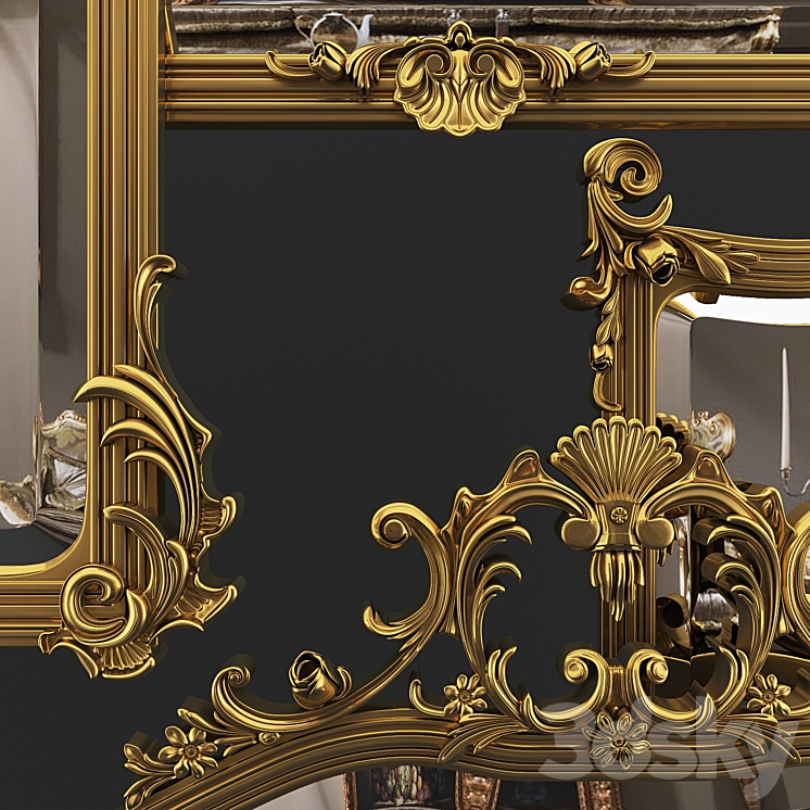 Ornate Giltwood Frame Formal Mirror 3DS Max - thumbnail 2