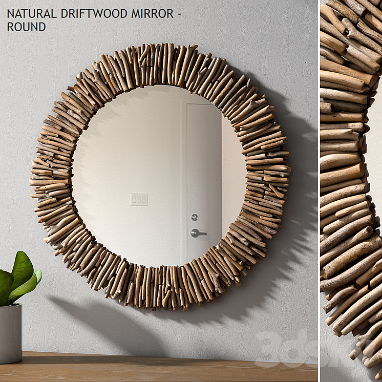 Pottery barn NATURAL DRIFTWOOD MIRROR – ROUND 3DS Max - thumbnail 2