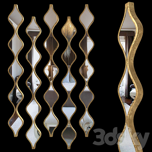 Single Gold Teardrop Panel Mirror 3DSMax File - thumbnail 1