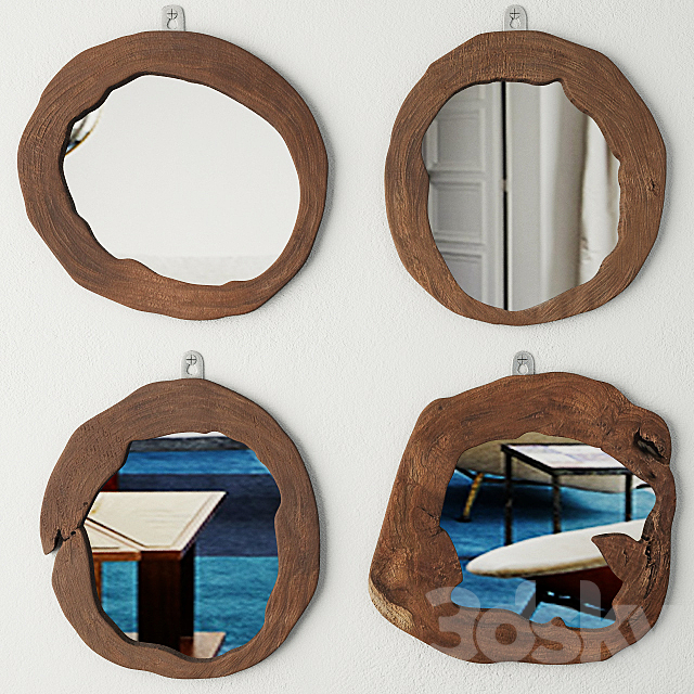 Teak Wood Mirror Set 3ds Max - thumbnail 1