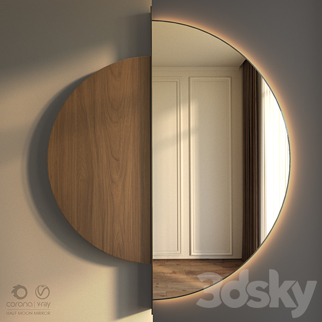 Wall mirror Half moon mirror 3DS Max Model - thumbnail 2