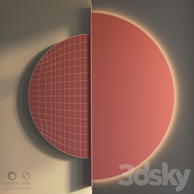 Wall mirror Half moon mirror 3DS Max Model - thumbnail 3