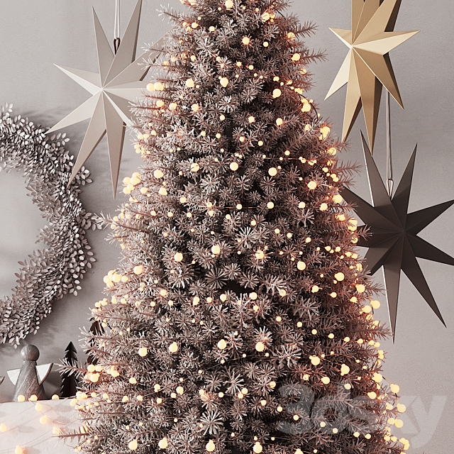 240 happy new year 04 christmas tree mono 01 light CORONA 3DS Max Model - thumbnail 3