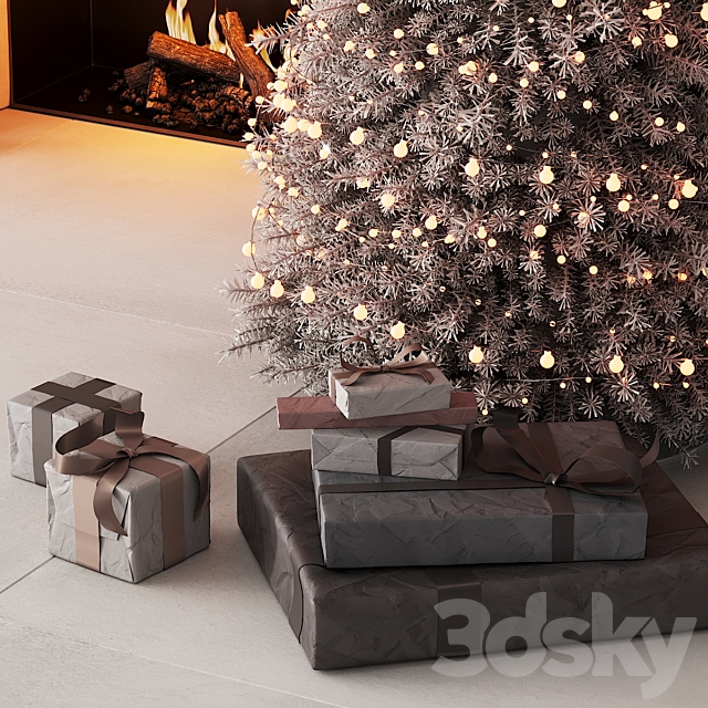 240 happy new year 04 christmas tree mono 01 light CORONA 3DS Max Model - thumbnail 4