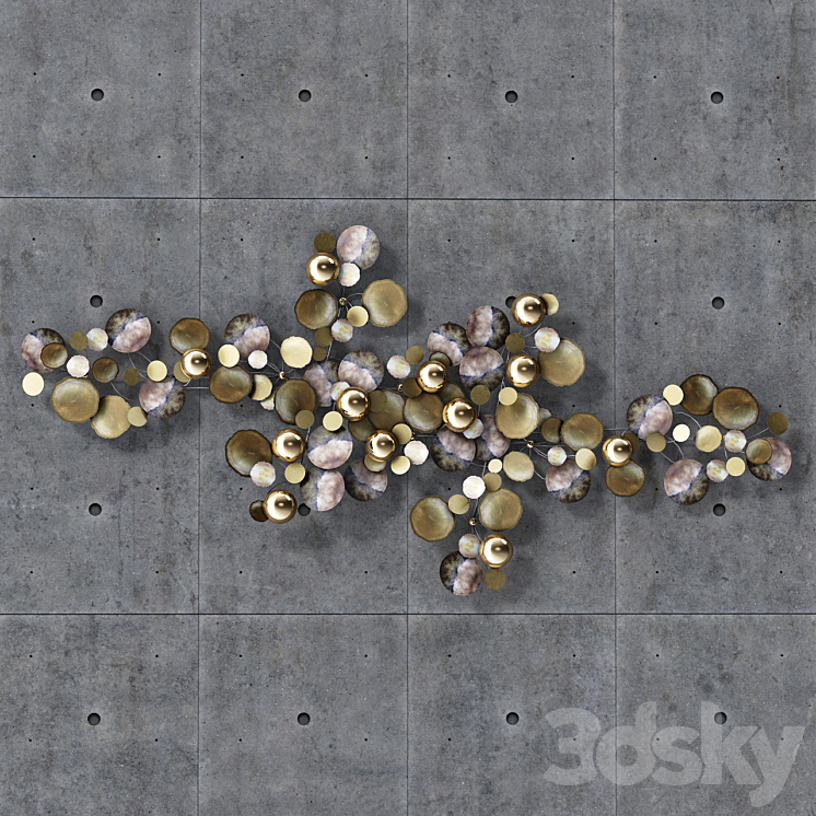 A Large Brass Curtis Jere Raindrops Wall Sculpture 3DS Max - thumbnail 1