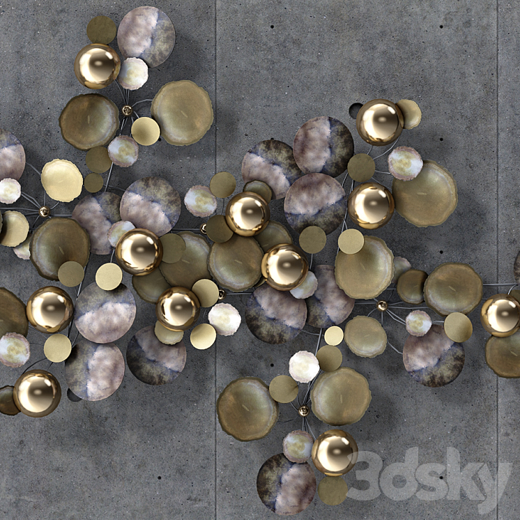 A Large Brass Curtis Jere Raindrops Wall Sculpture 3DS Max - thumbnail 2