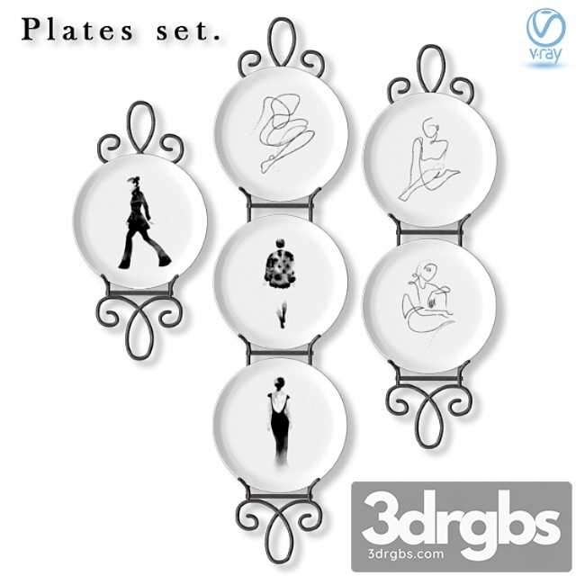 A set of decorative wall plates on fashion. 3dsmax Download - thumbnail 1