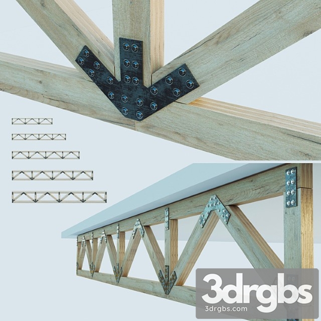 A Set Of Wooden Trusses With Parallel Belts 6m 8m 10m 12m 14m 3dsmax Download - thumbnail 1