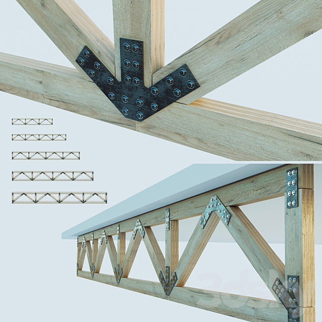 A set of wooden trusses with parallel belts. 6m. 8m. 10m. 12m. 14m 3DSMax File - thumbnail 1