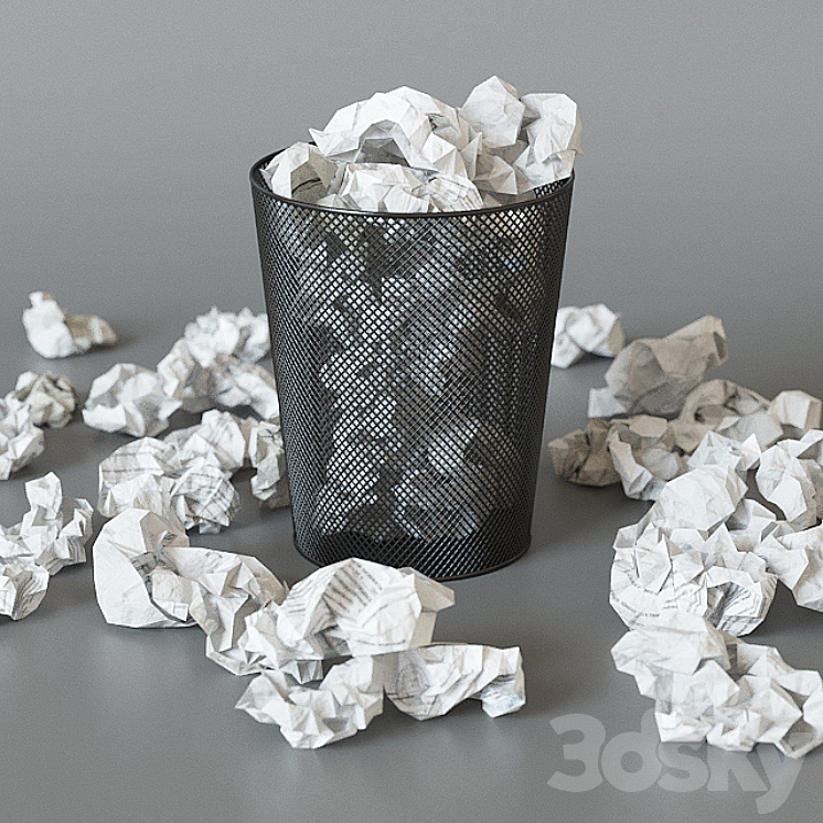 A trash can with papers 3DS Max - thumbnail 1