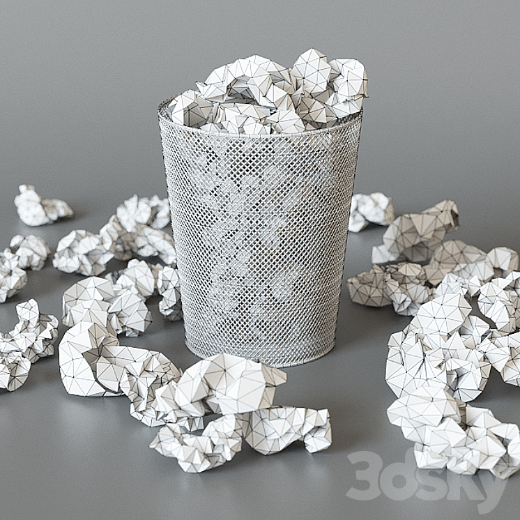 A trash can with papers 3DS Max - thumbnail 2