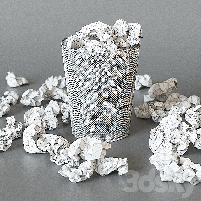 A trash can with papers 3DSMax File - thumbnail 2