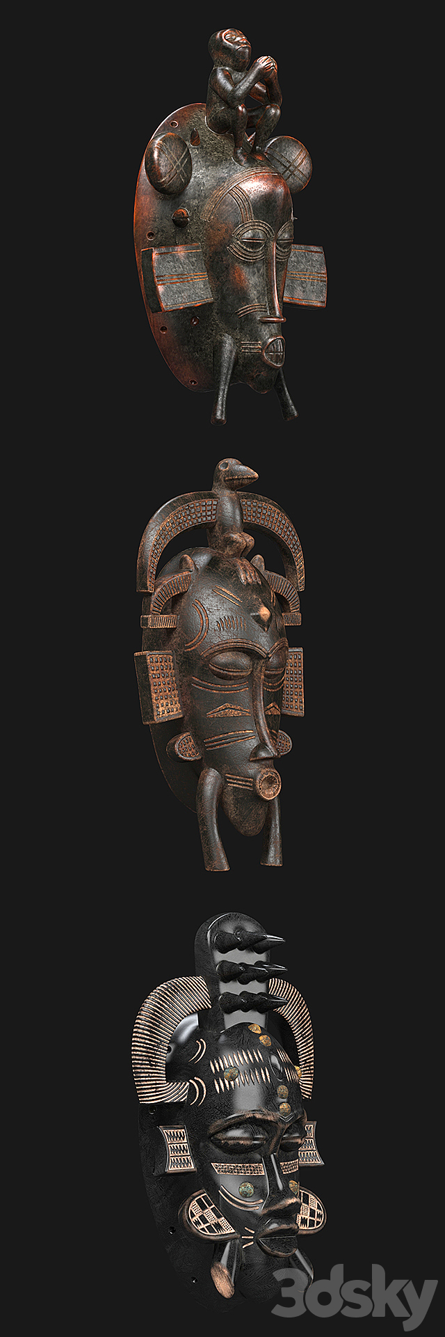 African masks of Senoufo 3ds Max - thumbnail 2