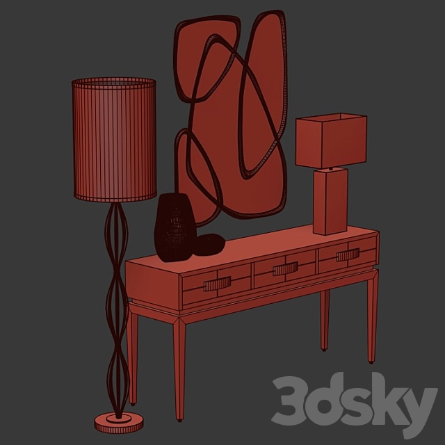 Allegro Three-Drawer Console Table 3DS Max Model - thumbnail 3