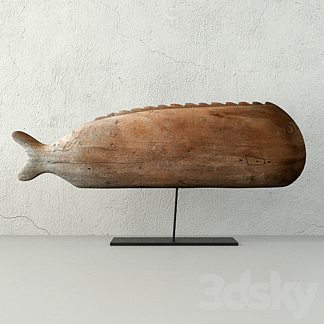 Antique Hand Carved Wooden Fish Sculpture 3DSMax File - thumbnail 1