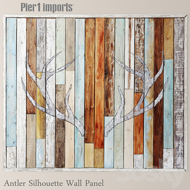 Antler Silhouette Wall Panel. painting. wall decor. plank panels. wooden decor. boards. wooden wall. panel. slats 3DSMax File - thumbnail 1