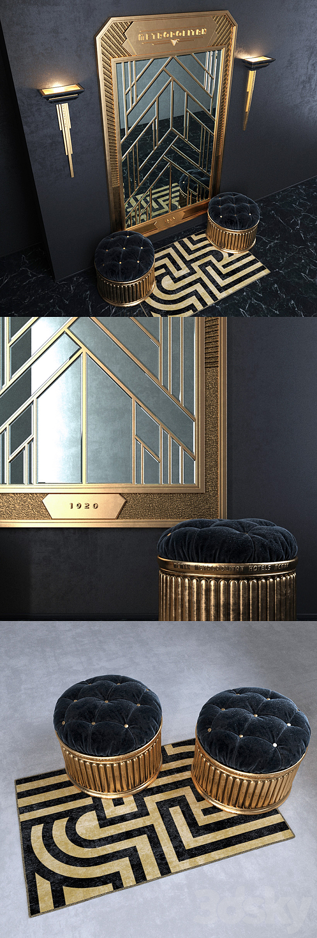 Art Deco composition with a mirror 3DS Max Model - thumbnail 2