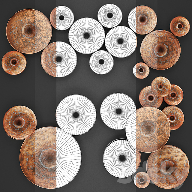 ART. Disc Wall Decor by World Menagerie Wall decor copper disks panels painting panel metal industrial style 3DS Max Model - thumbnail 3